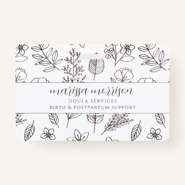 Main Whimsical Tiré Floral Sur Pink Doula Badge (Devant)