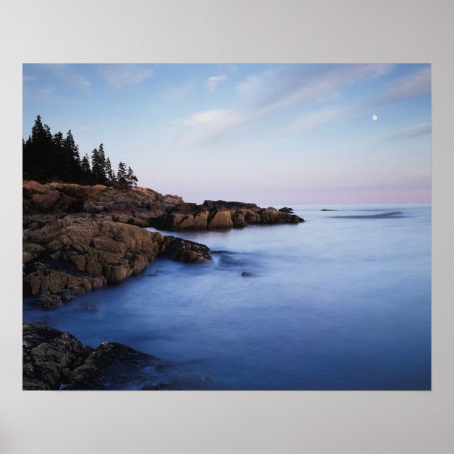 Maine, Acadia National Park, Moonset Poster (Front)