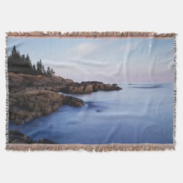 Maine, Acadia National Park, Moonset Throw Blanket (Front)