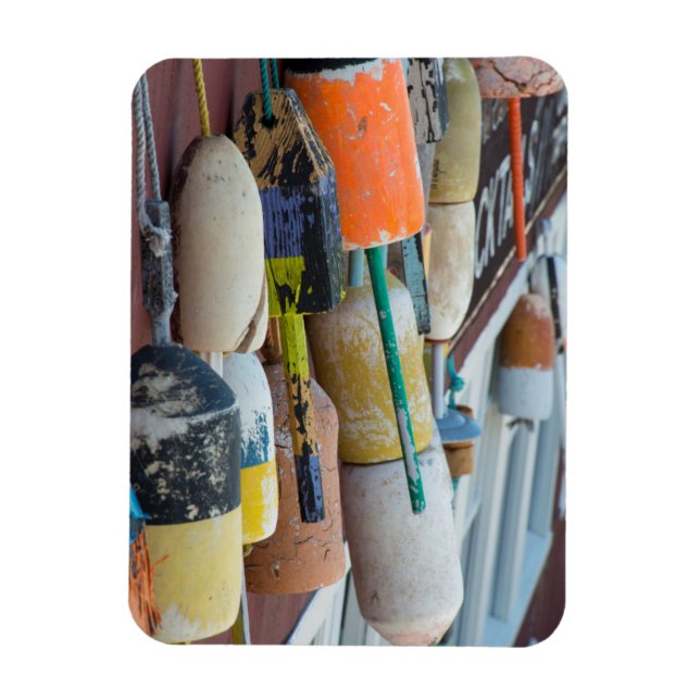 Maine, Bar Harbour. Colourful lobster trap buoys Magnet (Vertical)