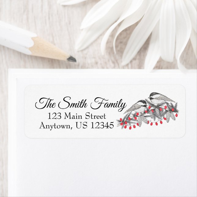 Maine Chickadee Bird Pen and Ink Christmas Holiday (Insitu)