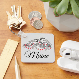 Maine Chickadee Bird Winter Christmas Holiday Snow Keychain