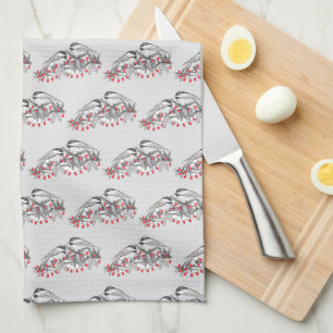 Maine Chickadee Bird Winter Christmas Holiday Snow Kitchen Towel
