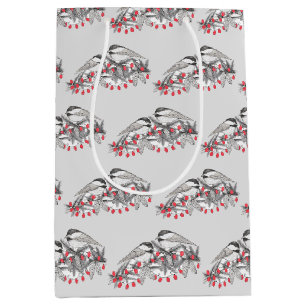 Maine Chickadee Bird Winter Christmas Holiday Snow Medium Gift Bag
