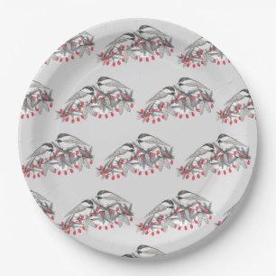 Maine Chickadee Bird Winter Christmas Holiday Snow Paper Plate