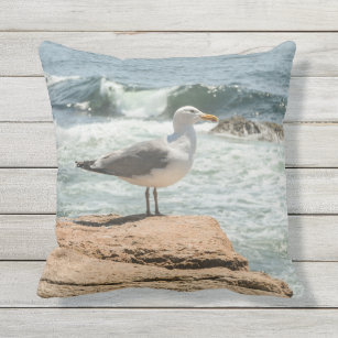 Maine Coast Acadia Ocean Seagull Outdoor Pillow