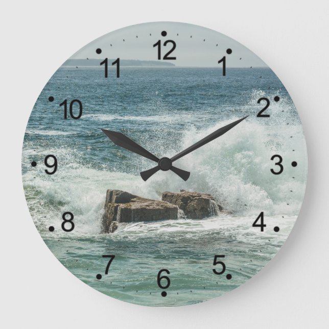 Maine Coast Acadia Ocean Waves Large Clock (Front)
