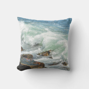 Maine Coast Acadia Ocean Waves Throw Pillow
