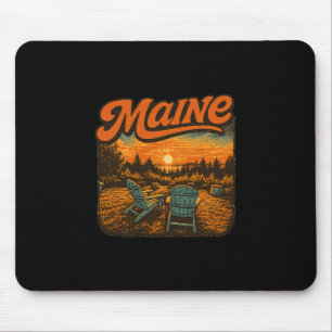 Maine Coast Adirondack Chairs Retro Sunset Beach S Mouse Pad