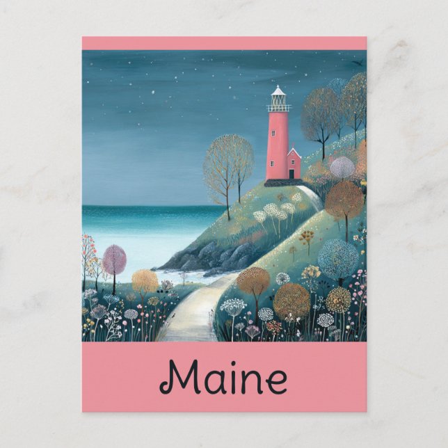 Maine Coast Lighthouse Watercolor Travel Postcard (Front)