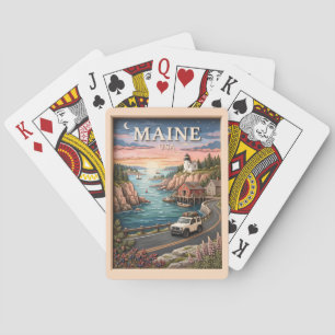 Maine Coastal Road Trip Lighthouse Vintage Texture Playing Cards