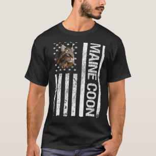 Maine Coon American USA Flag Funny Maine Coon Cat  T-Shirt