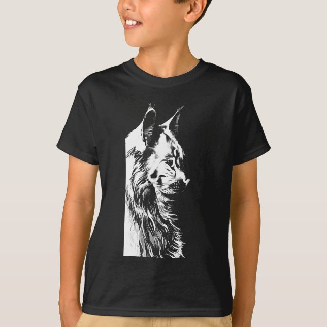 Maine Coon Boy's Black T-Shirt Kids' Cat Print (Devant)