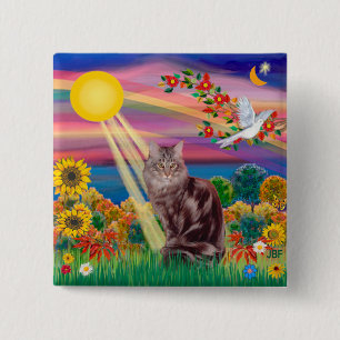 Maine Coon Cat 10 - Autumn Sun 2 Inch Square Button