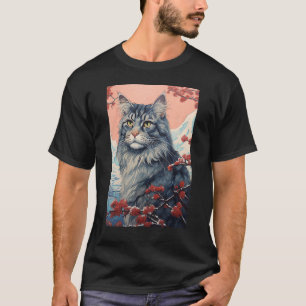 Maine Coon Cat Aesthetic Japanese Ukiyo e Art T-Shirt