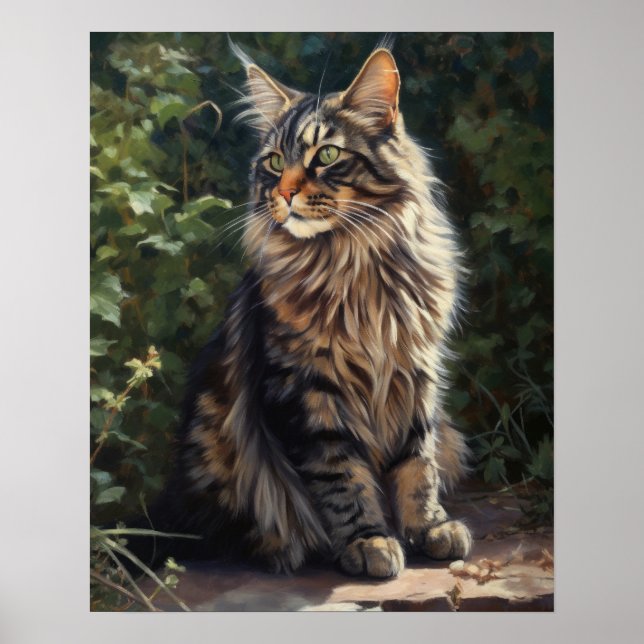 Maine Coon Cat Art Print Poster (Front)