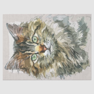 Maine Coon Cat Breed Watercolor Sketch Tissue Paper
