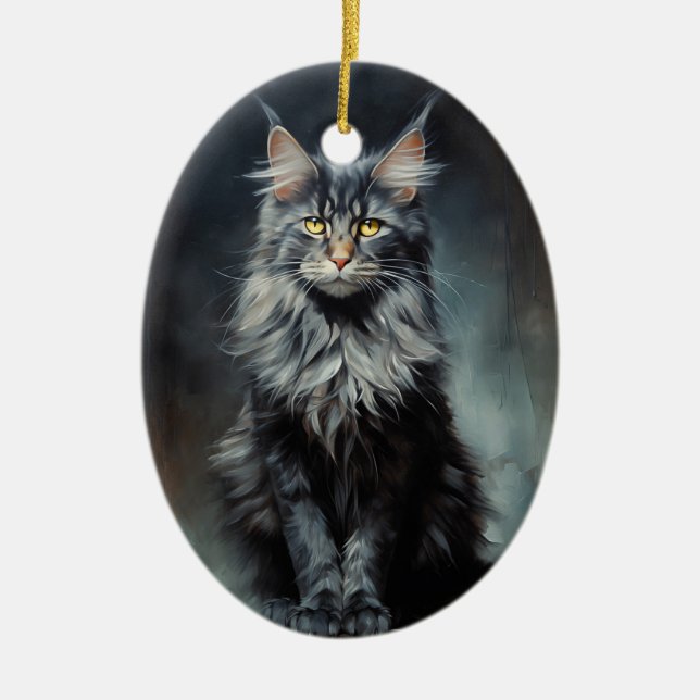 Maine Coon cat Ceramic Ornament (Front)