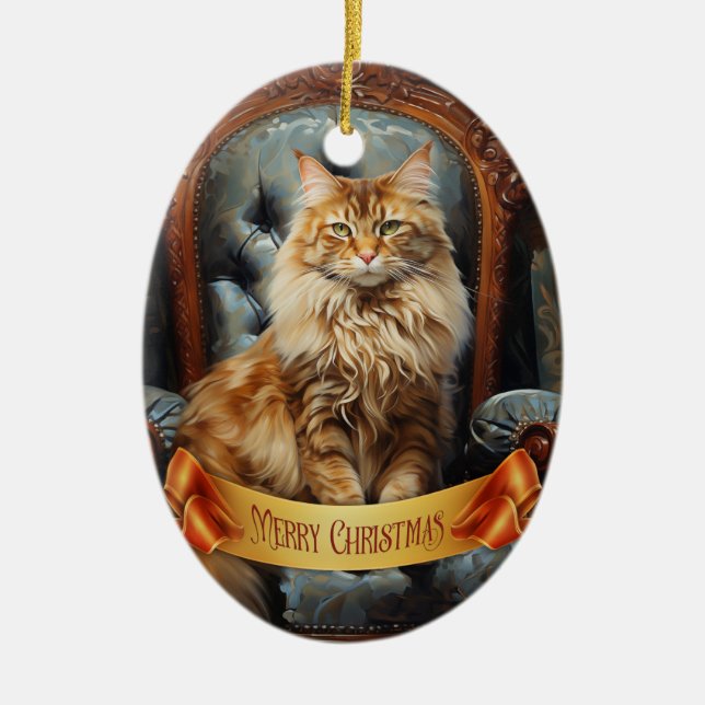 Maine Coon cat Ceramic Ornament (Front)