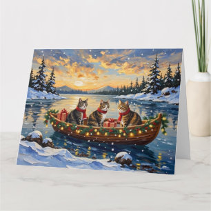 Maine Coon Cat Christmas Boat Holiday Card