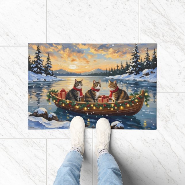 Maine Coon Cat Christmas Boat Holiday Doormat (Indoor)