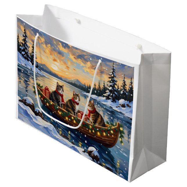 Maine Coon Cat Christmas Boat Holiday Large Gift Bag (Front Angled)