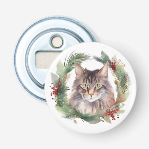 Maine Coon Cat Christmas Wreath Festive Kitten Bottle Opener