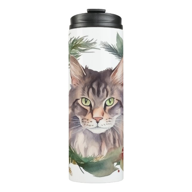 Maine Coon Cat Christmas Wreath Festive Kitten Thermal Tumbler (Front)