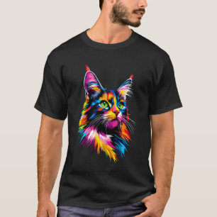 Maine Coon Cat Colourful Rainbow Colour Popart Mai T-Shirt