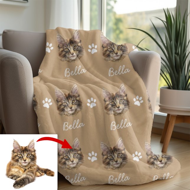 Maine Coon Cat, Custom Pet camel Fleece Blanket (Creator Uploaded)