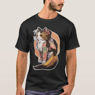 Maine Coon cat dressed as a Japanese geisha v30 Ov T-Shirt