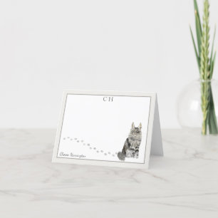 Maine Coon Cat Grey Border Monogram Name Folded Thank You Card