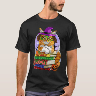 Maine Coon Cat Halloween Spooky Witch Pumpkin T-Shirt