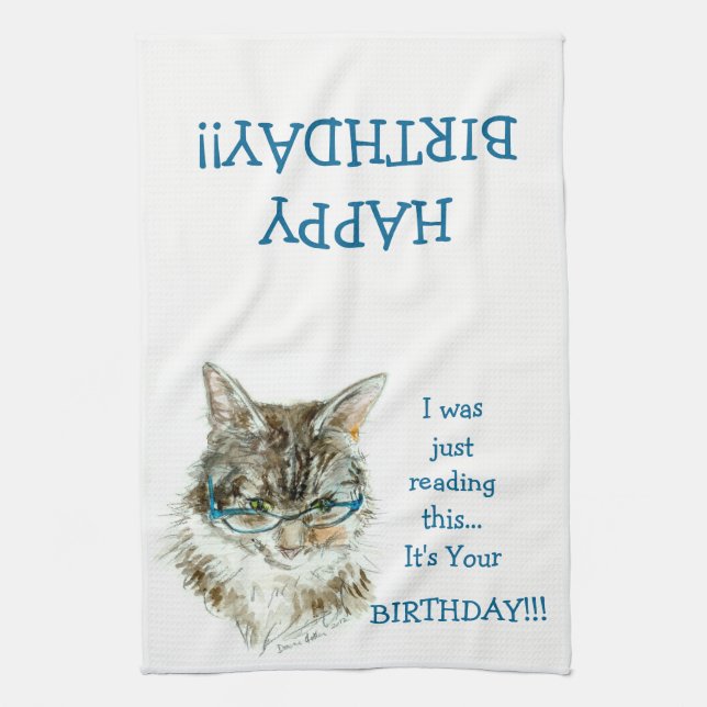 Maine Coon Cat HAPPY Birthday hand towel (Vertical)