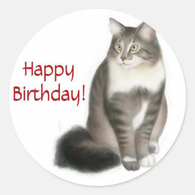 Maine Coon Cat Happy Birthday Sticker (Front)