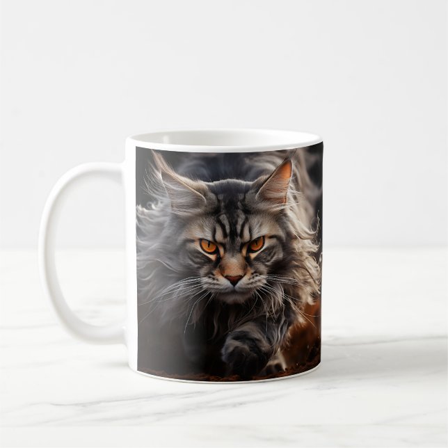 Maine Coon Cat hunting Coffee Mug (Left)