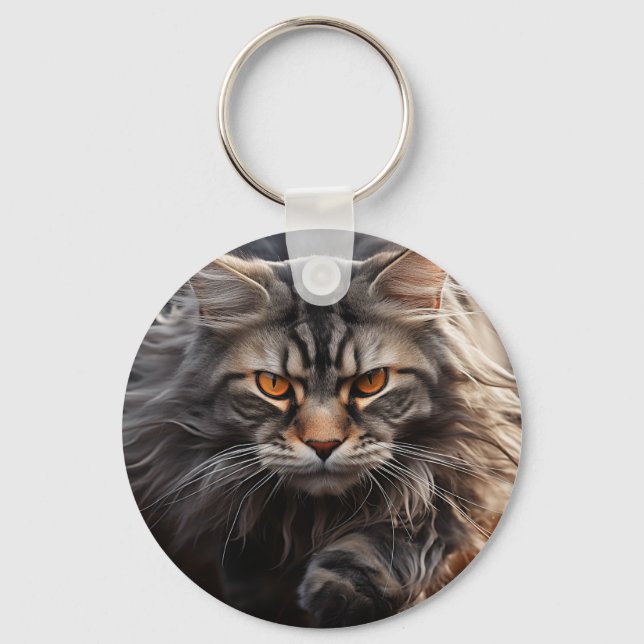 Maine Coon Cat hunting Keychain (Front)
