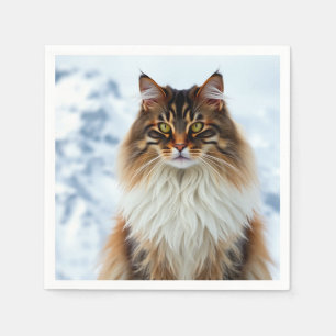 Maine Coon Cat in a Snowy Wilderness Portrait Napkin