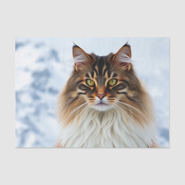 Maine Coon Cat in a Snowy Wilderness Portrait Tissue Paper (Front)