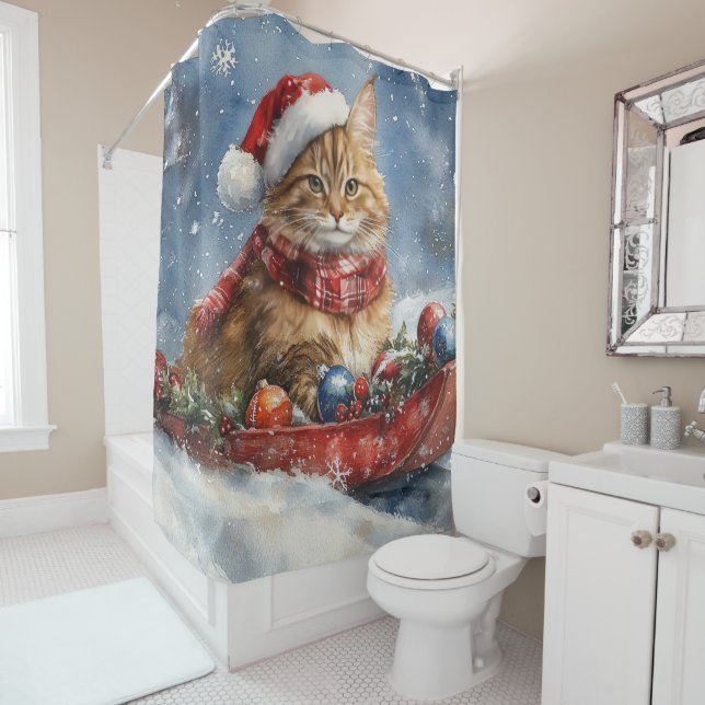 Maine Coon Cat in Sledge Let it Snow Christmas (In Situ)