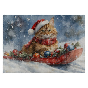 Maine Coon Cat in Sledge Let it Snow Christmas Cutting Board