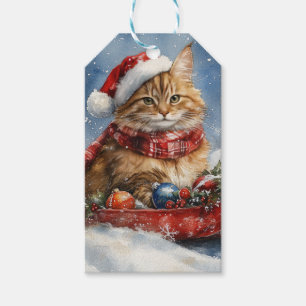 Maine Coon Cat in Sledge Let it Snow Christmas Gift Tags
