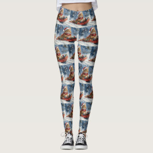 Maine Coon Cat in Sledge Let it Snow Christmas Leggings