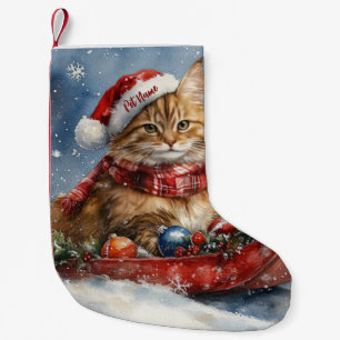 Maine Coon Cat in Sledge Let it Snow Christmas Small Christmas Stocking