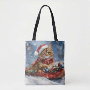 Maine Coon Cat in Sledge Let it Snow Christmas Tote Bag