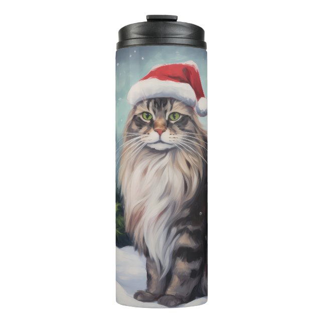Maine Coon Cat in Snow Christmas Thermal Tumbler (Front)