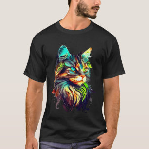 Maine Coon Cat Kitten Glitch Colourful T-Shirt