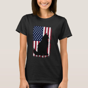 Maine Coon Cat Lover, American Flag Outfit 4th Of  T-Shirt