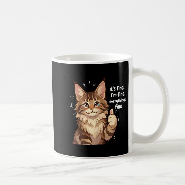 Maine Coon Cat Meme It's Fine I'm Fine Everything' Coffee Mug (Right)