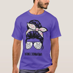 Maine Coon Cat mom messy bun hair glasses T-Shirt